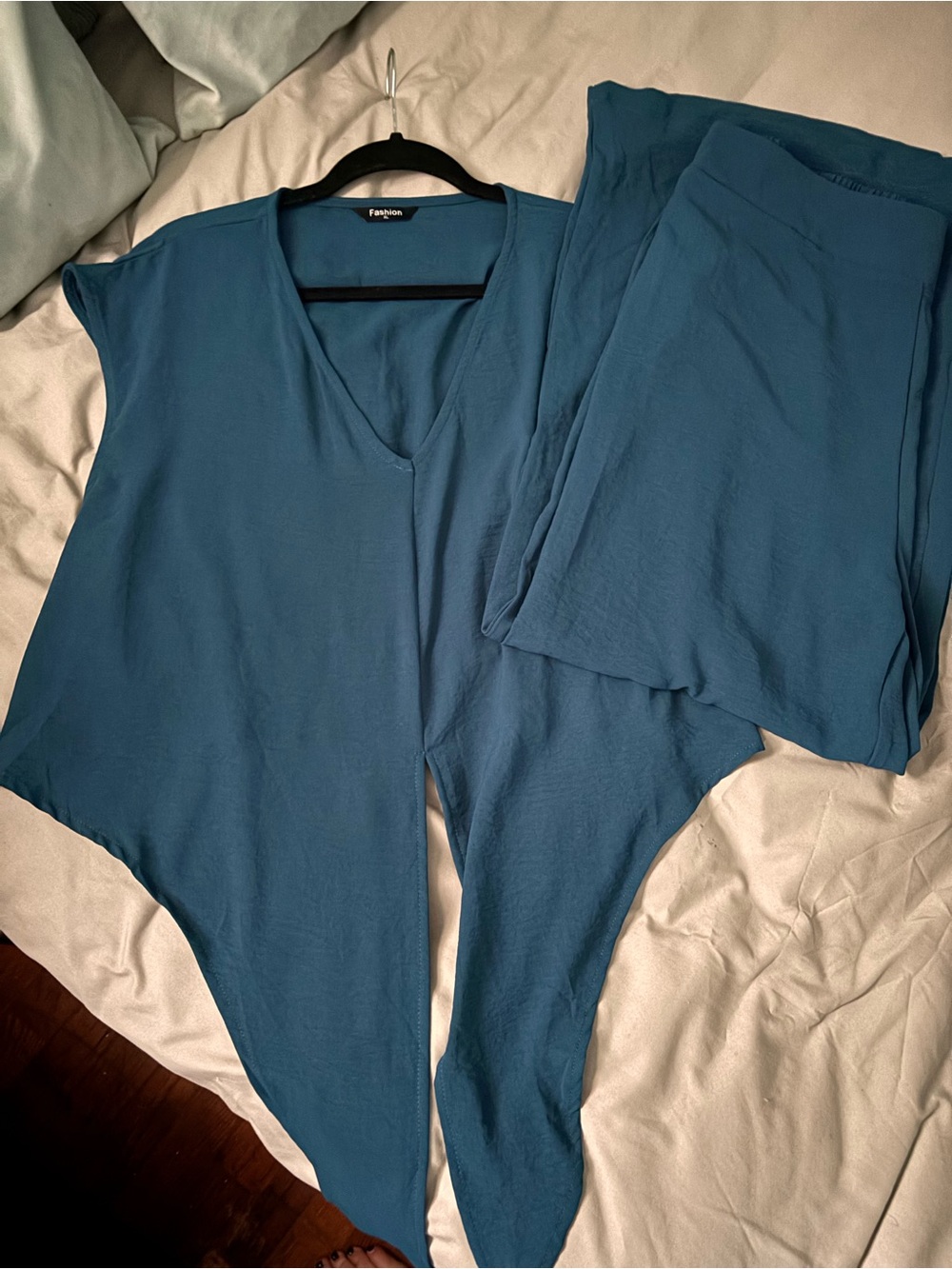 Fashion Nova Teal Wide-Leg Tie-Front Jumpsuit